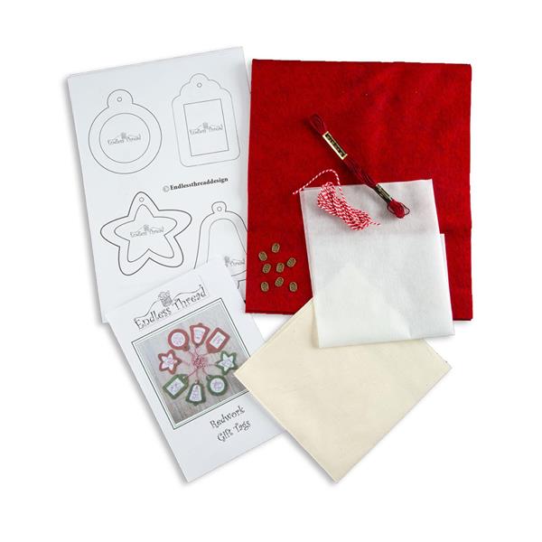 Daisy Chain Designs Red Woolfelt Redwork Gift Tags Pattern and St - 100186